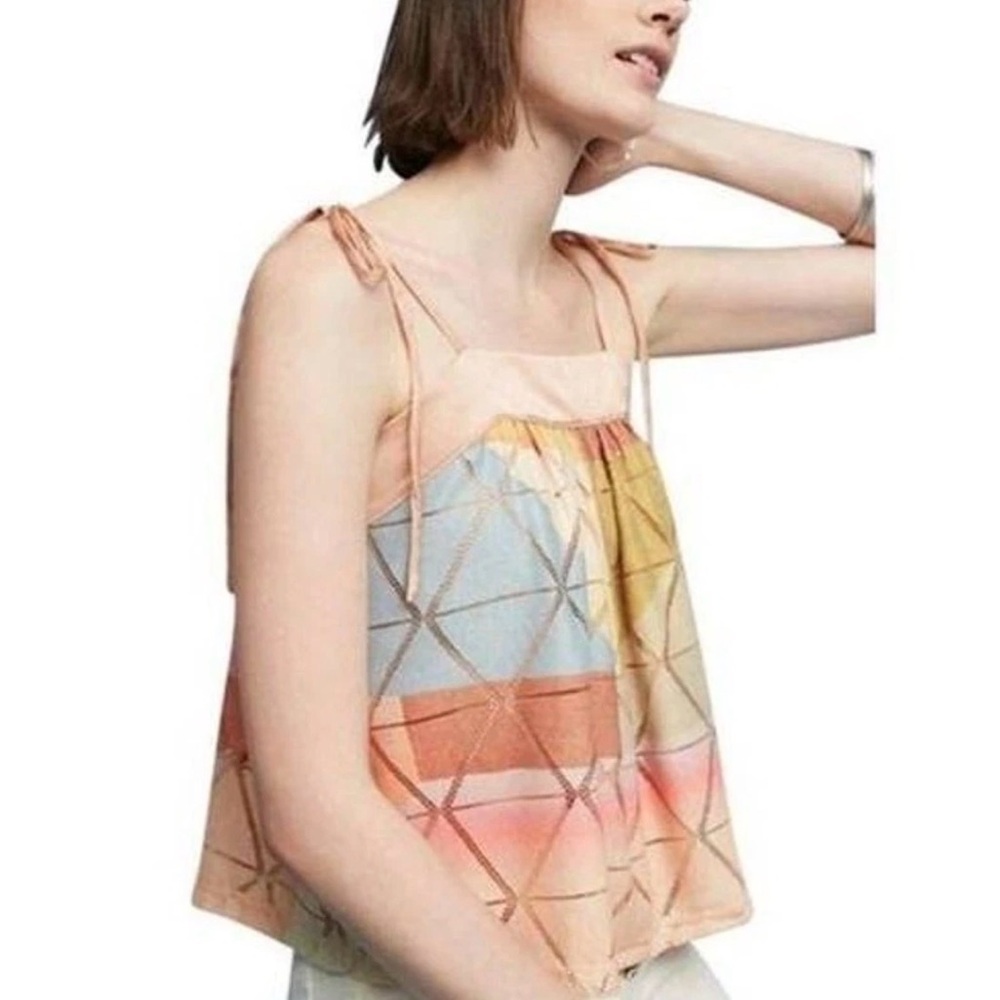 Anthropologie Akemi + Kin Geo Print Tie Shoulder Tank Sz S Boho Spaghetti Strap